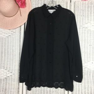 Victoria Holley Black Sheer Shirt Long Sleeve  XL